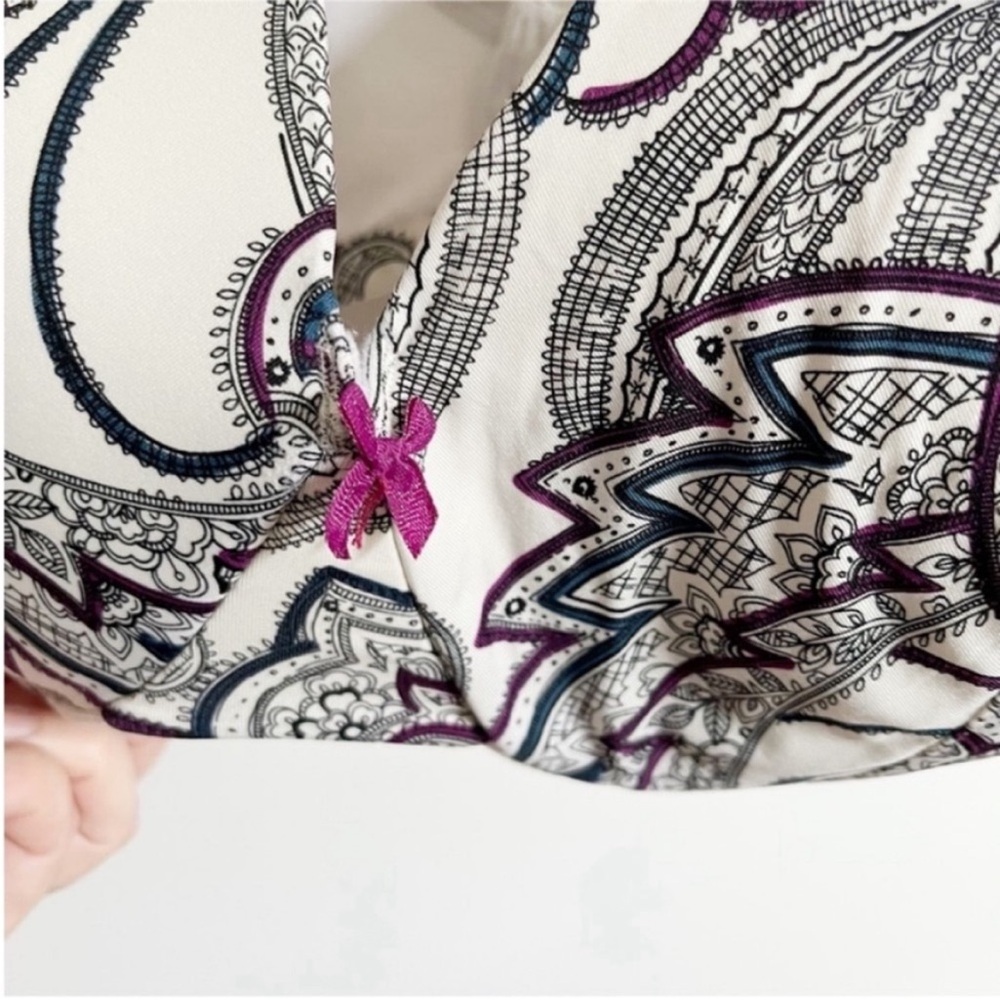 Cacique Lane Bryant Boost Plunge bra white black paisley underwire - Picture 3 of 8
